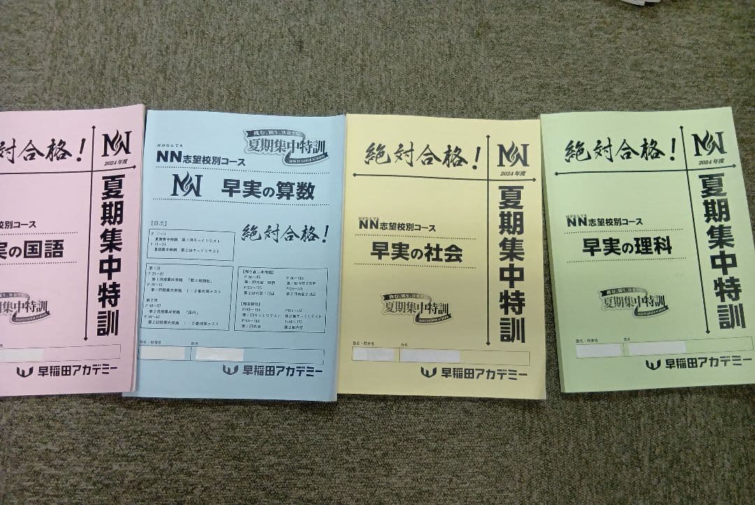早稲田アカデミーNN早実　前期後期/日特/土特/夏期/正月/直前/副教材2024