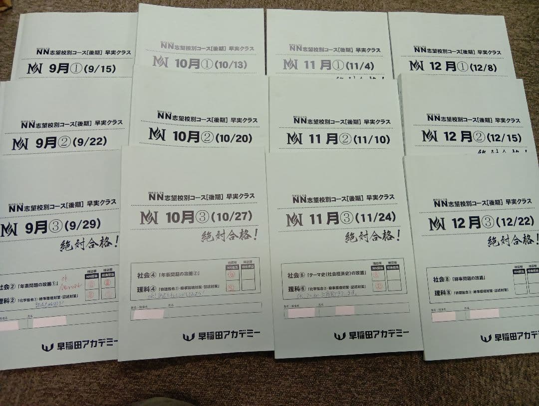 早稲田アカデミーNN早実　前期後期/日特/土特/夏期/正月/直前/副教材2024