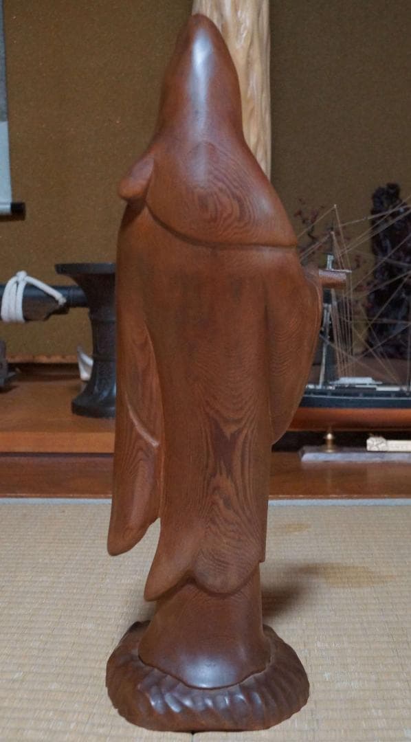 古杉 細工彫り『聖観音菩薩像』大型木製立像仏像仏教美術 美しい木目 高さ51㎝