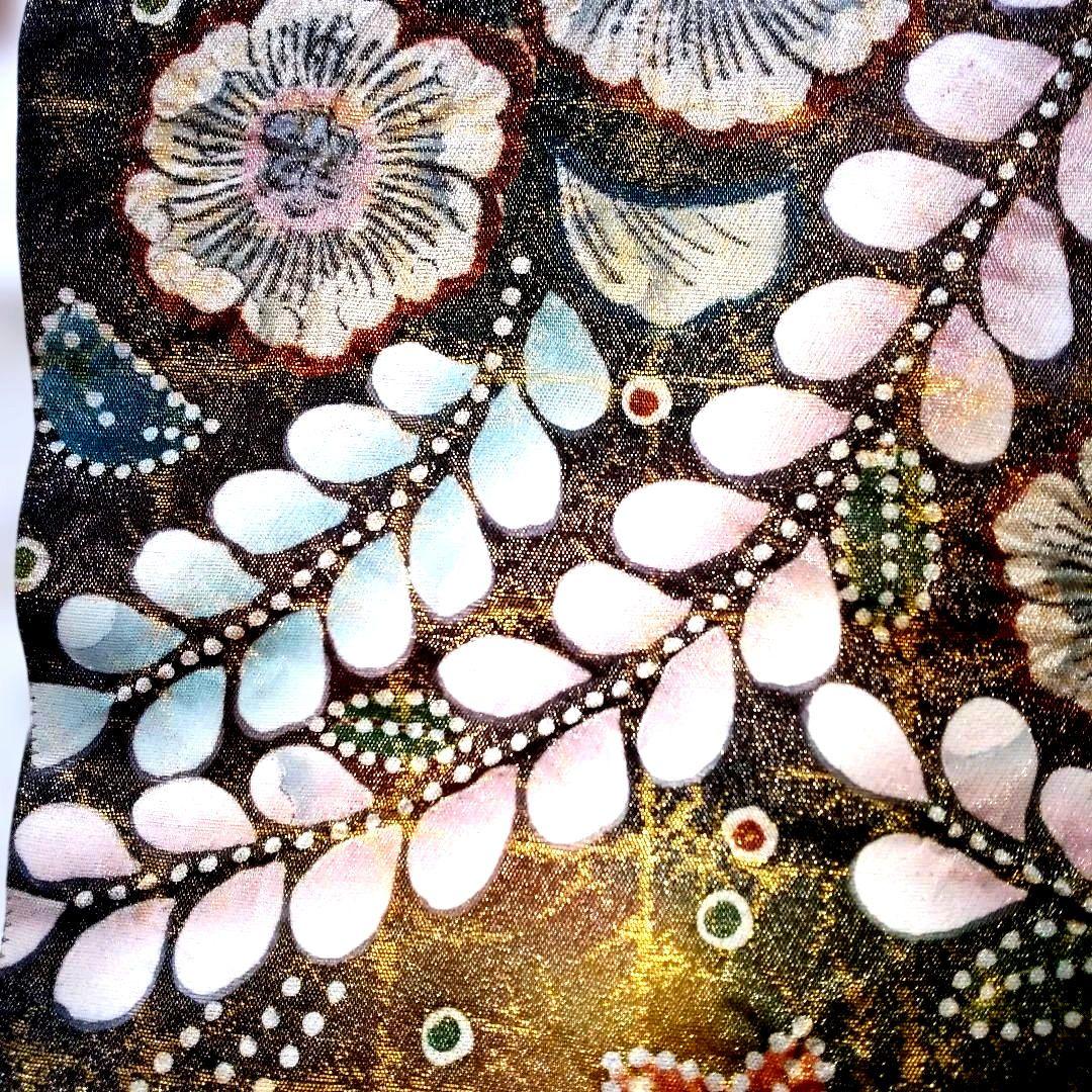 mamiです辻が花袋帯美しい金銀彩入り花柄刺繍黒と金銀地柄未使用品