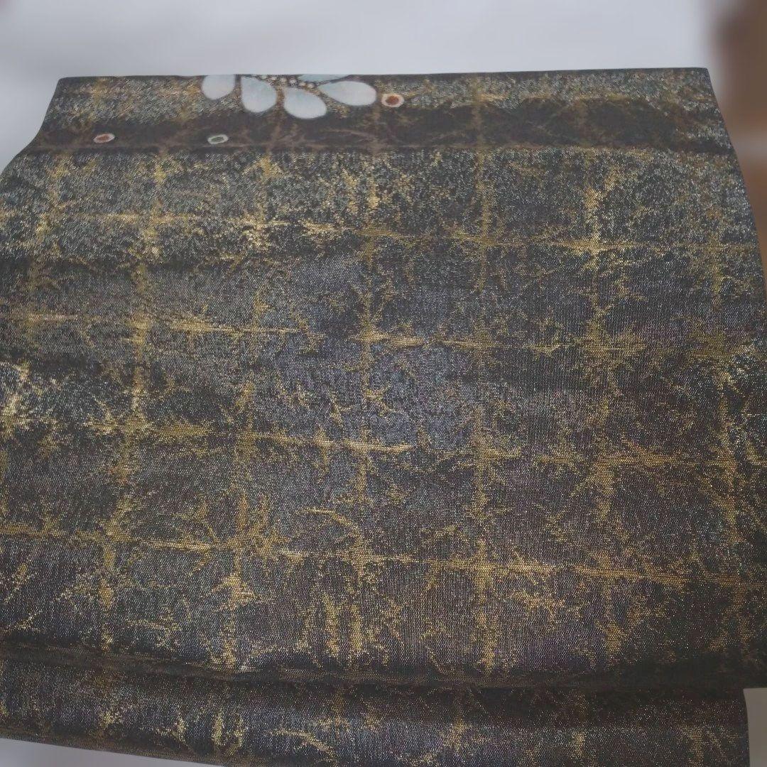 mamiです辻が花袋帯美しい金銀彩入り花柄刺繍黒と金銀地柄未使用品