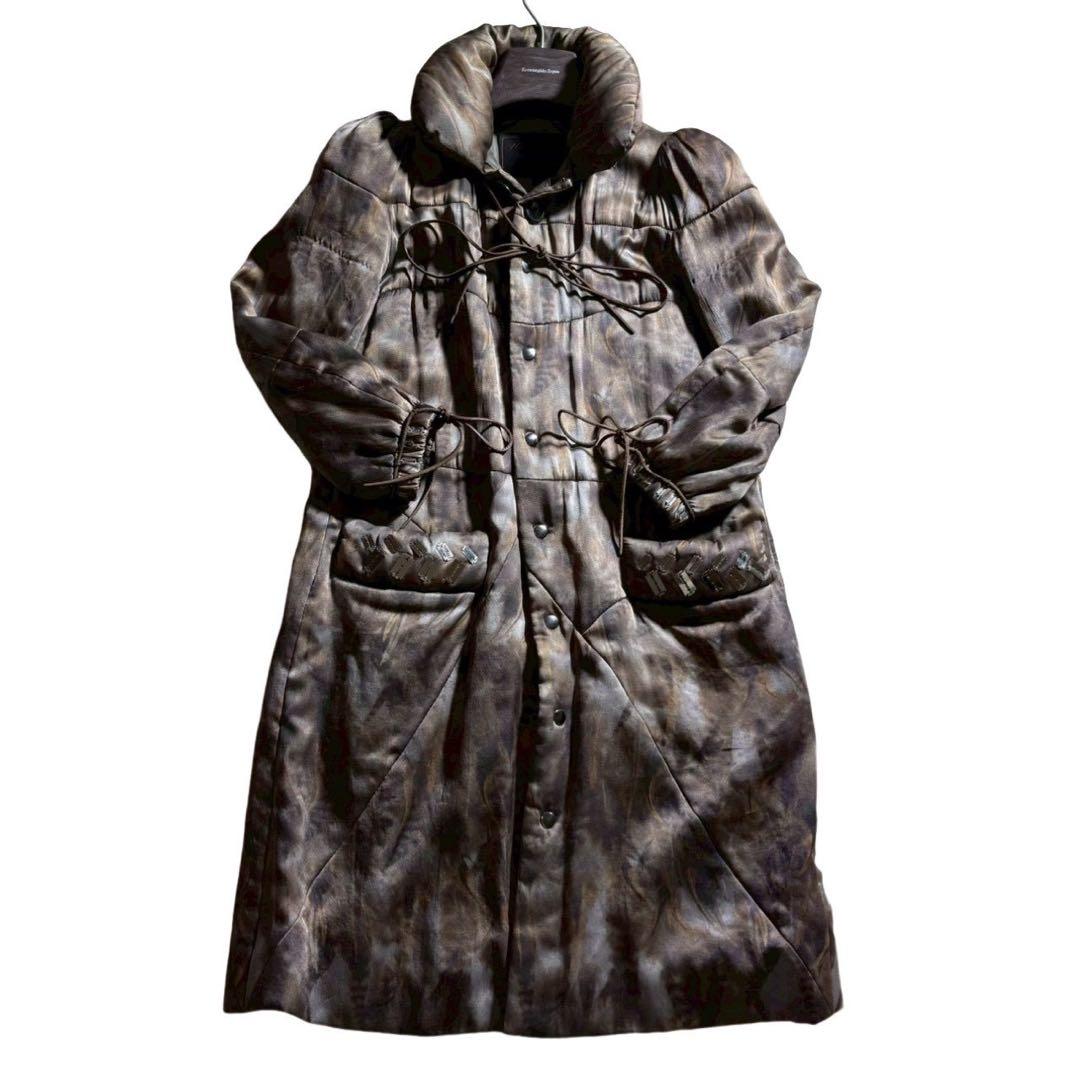 極美品 アンダーカバー 07AW シルク カミソリ装飾 中綿 ロングコート 1