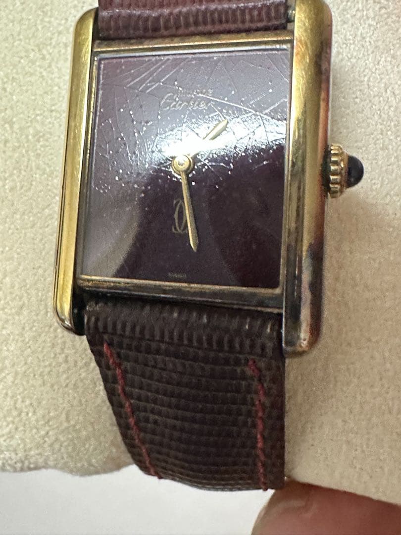 CARTIER カルティエ マストタンク MM手巻き 925 ボルドー