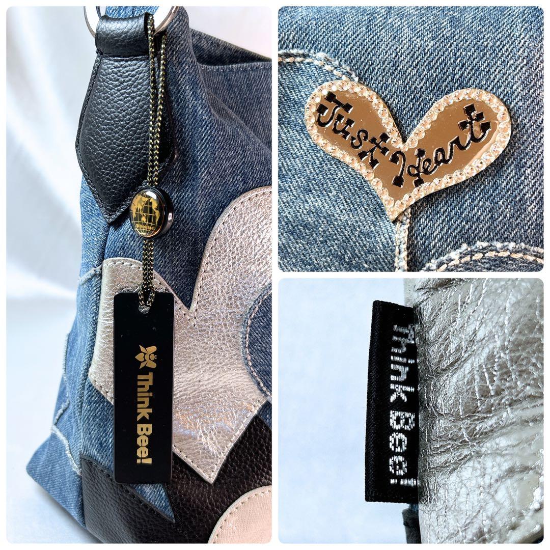 美品 シンクビー ワンショルダーバッグ スプマンテブルー デニム ハート