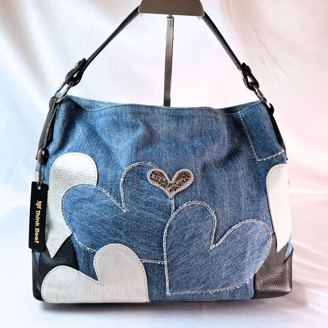 美品 シンクビー ワンショルダーバッグ スプマンテブルー デニム ハート
