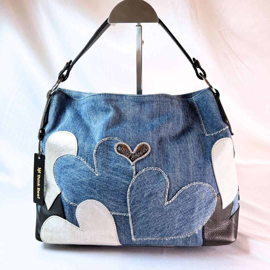 美品 シンクビー ワンショルダーバッグ スプマンテブルー デニム ハート