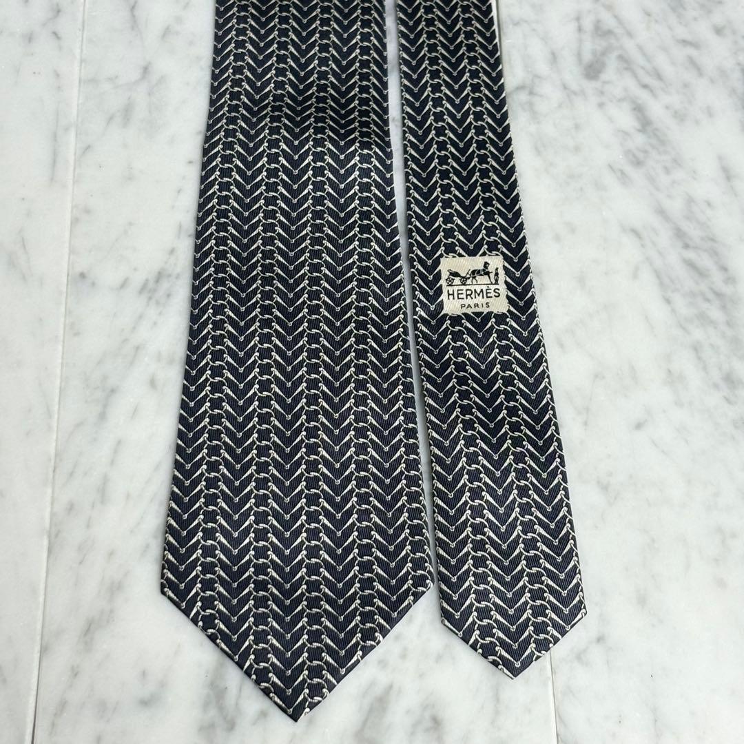 HERMES ネクタイ グレー パターン柄 総柄