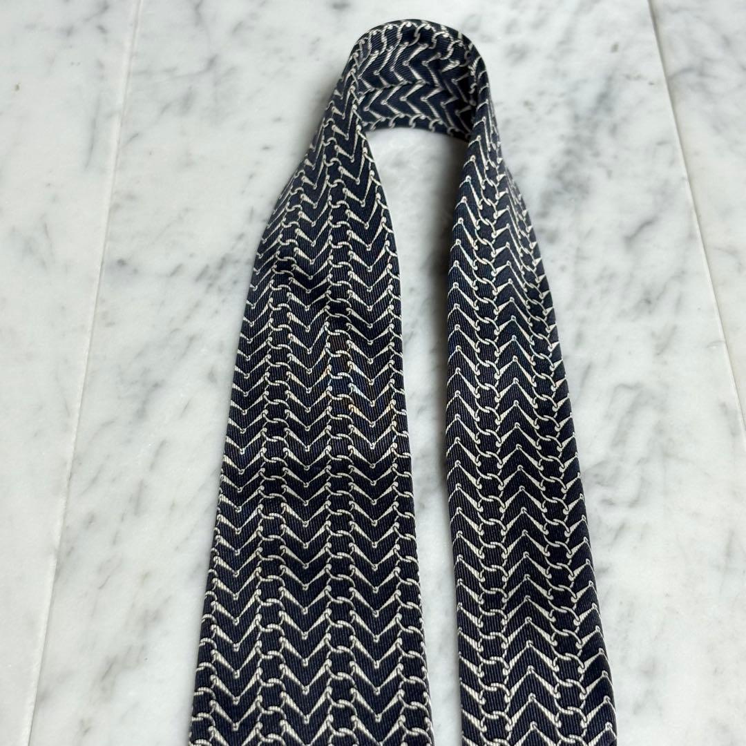 HERMES ネクタイ グレー パターン柄 総柄