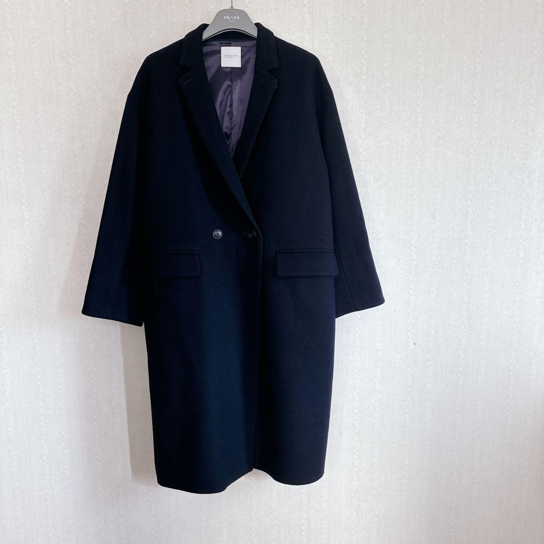 美品♦︎北欧暮らしの道具店 3WAYアレンジ襟のかろやかチェスターコート ネイビー