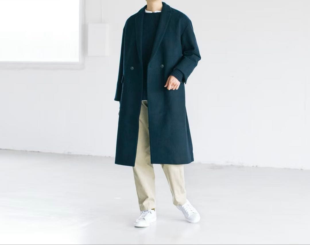 美品♦︎北欧暮らしの道具店 3WAYアレンジ襟のかろやかチェスターコート ネイビー