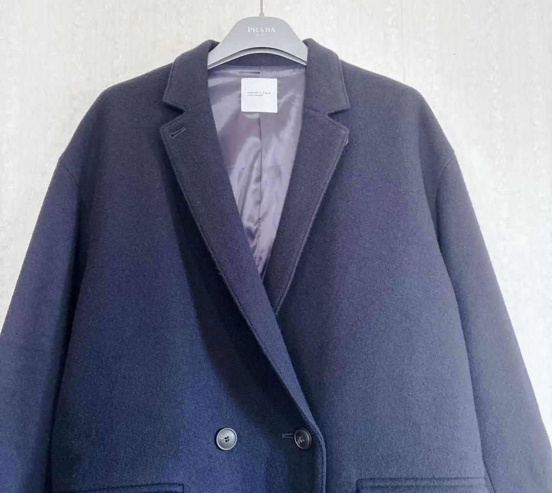 美品♦︎北欧暮らしの道具店 3WAYアレンジ襟のかろやかチェスターコート ネイビー