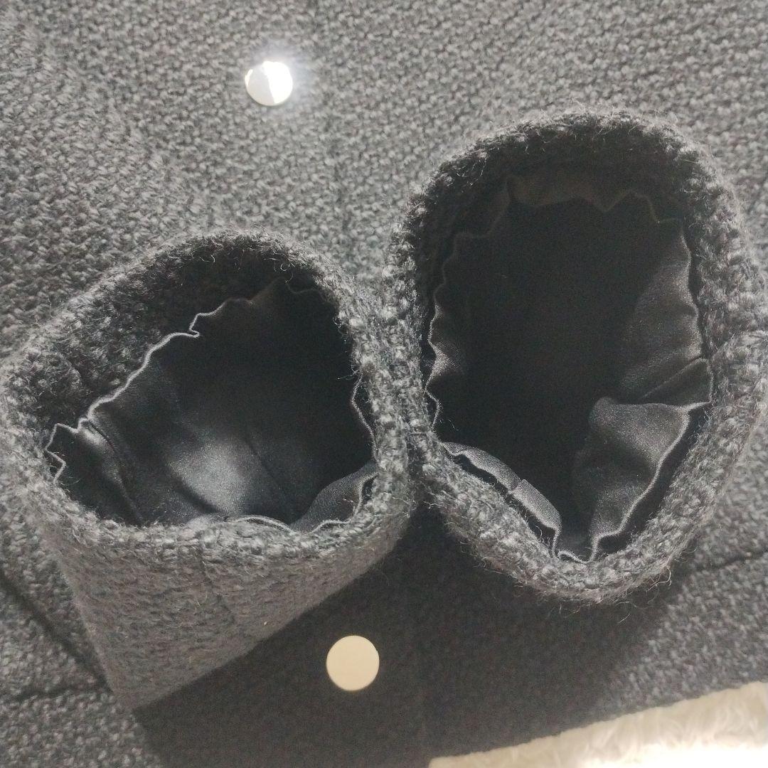 未使用級　23AW　セオリー　ノーカラーツイードジャケット　Ｌ　黒　クロップド丈