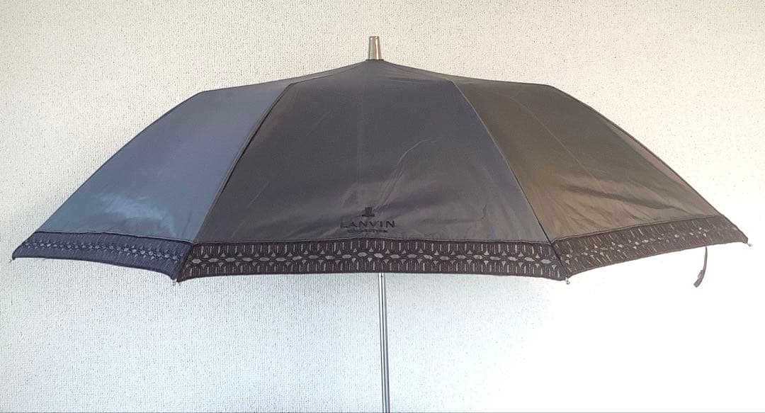 新品★ランバンコレクション★レース晴雨兼用2段折りたたみ日傘★ブラック黒