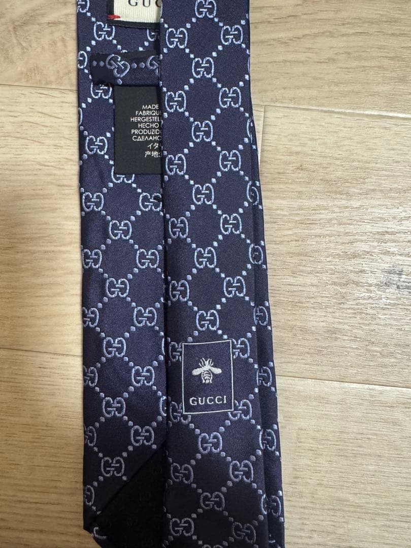 GUCCI ネイビー GGロゴ シルクネクタイ