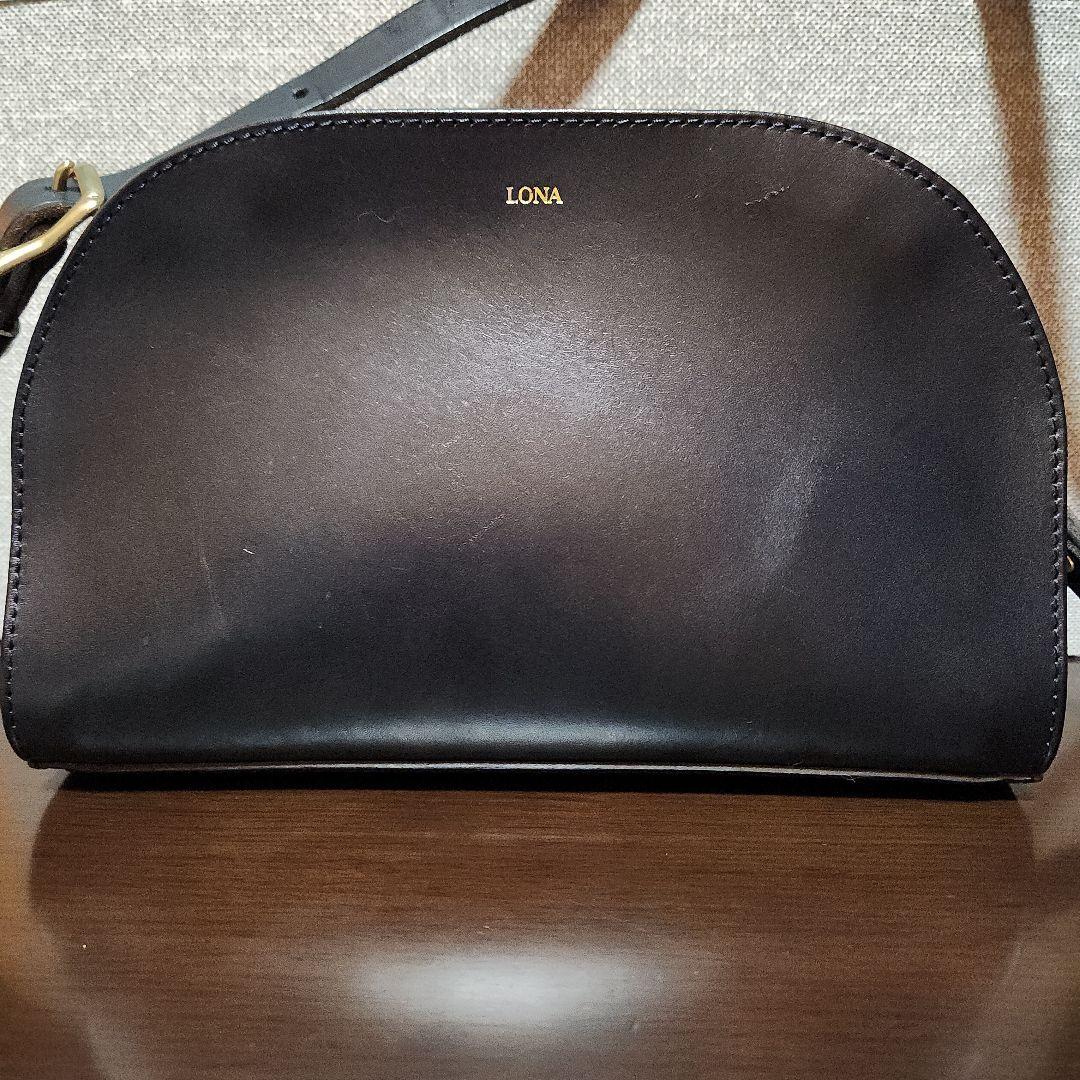 LONA ロナ ネイビー ハーフムーン ショルダーバッグ 本革 牛革