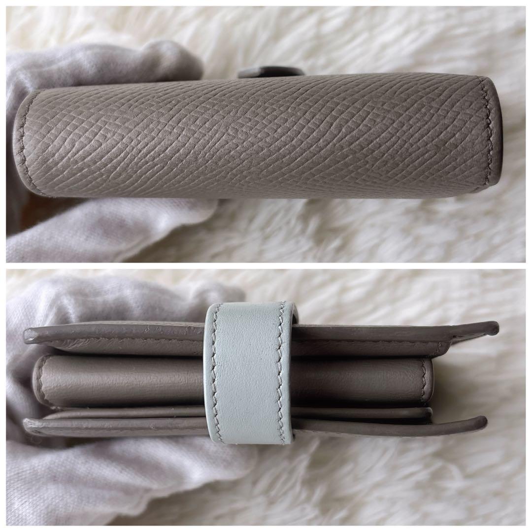 美品✨️CELINE 二つ折り財布 スモールストラップウォレット グレージュ 水色