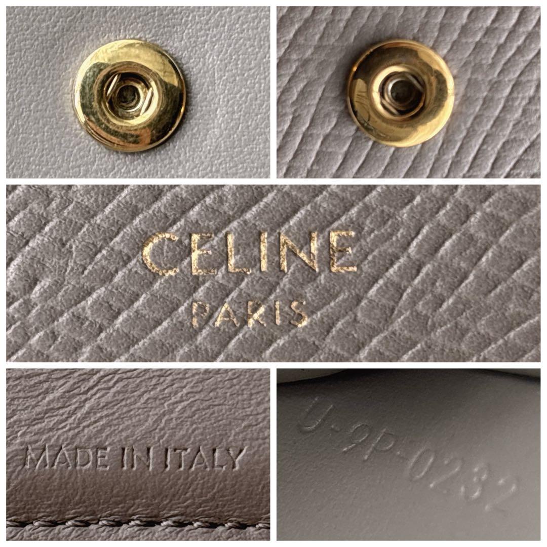美品✨️CELINE 二つ折り財布 スモールストラップウォレット グレージュ 水色