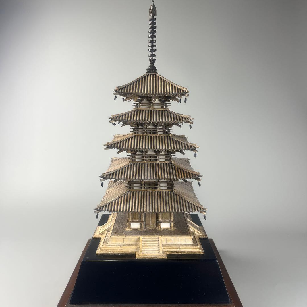 岡本瀧 木製 模型 法隆寺 五重塔 共箱 置物 和風 置物 美術