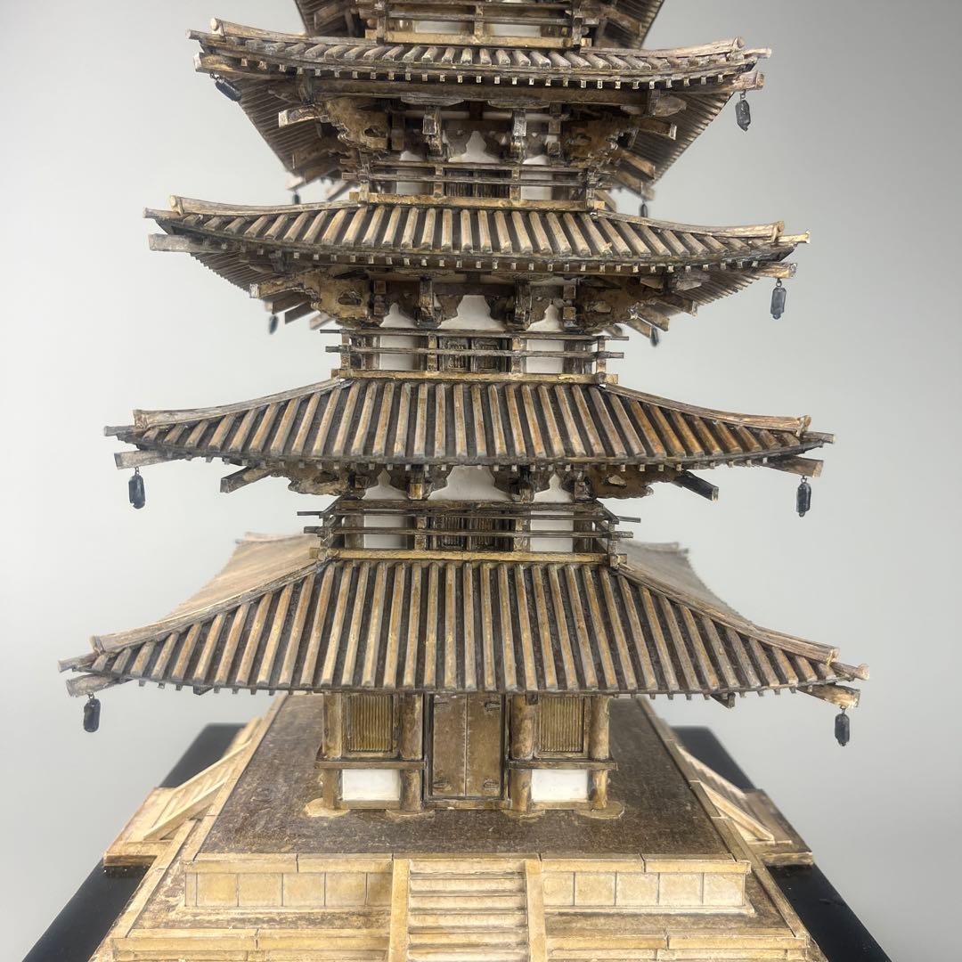 岡本瀧 木製 模型 法隆寺 五重塔 共箱 置物 和風 置物 美術
