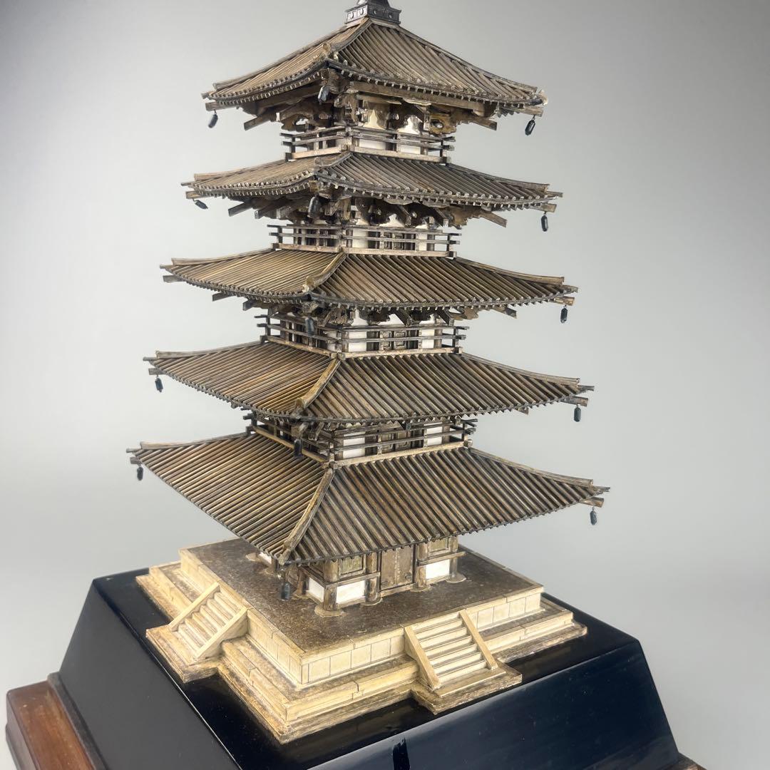 岡本瀧 木製 模型 法隆寺 五重塔 共箱 置物 和風 置物 美術