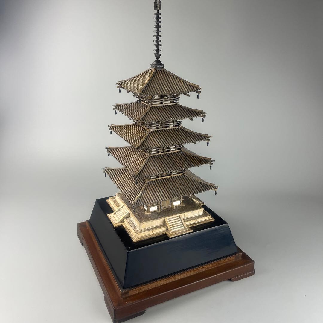 岡本瀧 木製 模型 法隆寺 五重塔 共箱 置物 和風 置物 美術