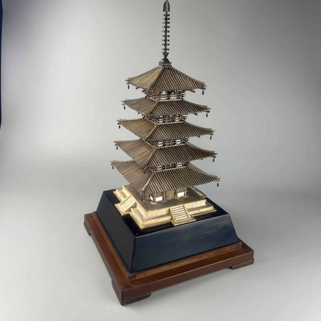 岡本瀧 木製 模型 法隆寺 五重塔 共箱 置物 和風 置物 美術