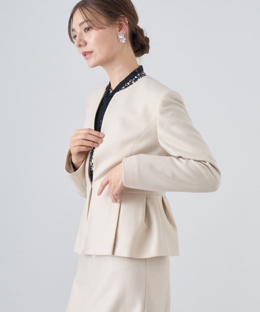 【1058】アナイ　ウールツイルジャージペプラムジャケット　フォーマル　38