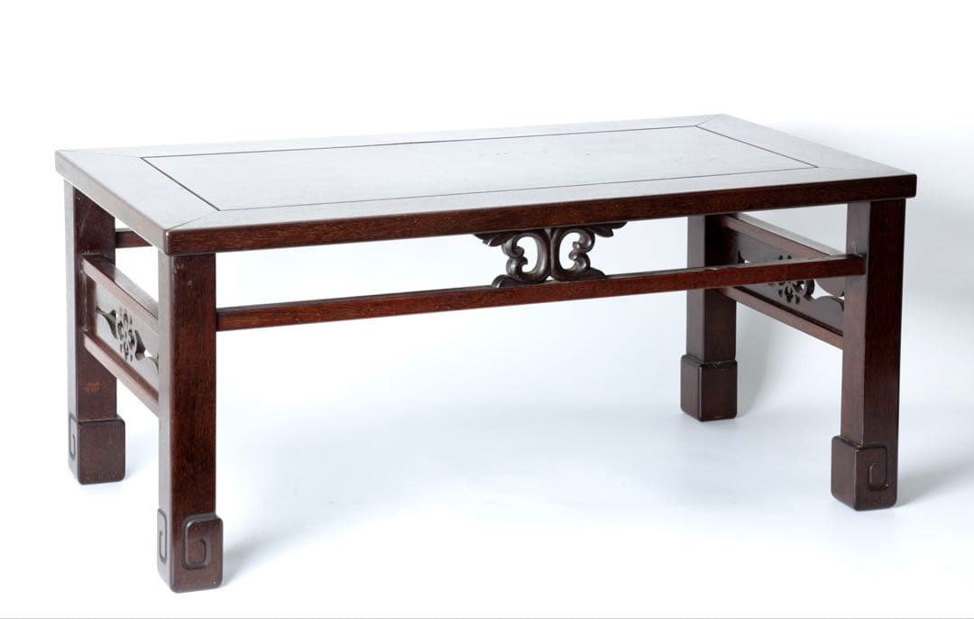 中国美術 細密彫刻 唐木 座卓 紫壇 香炉台 テーブル 机 時代物 骨董品