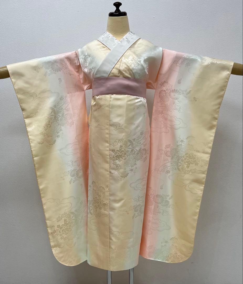 希少サイズ　振り袖　フルセット　長襦袢付　金彩加工　銀通し　長尺袋帯756