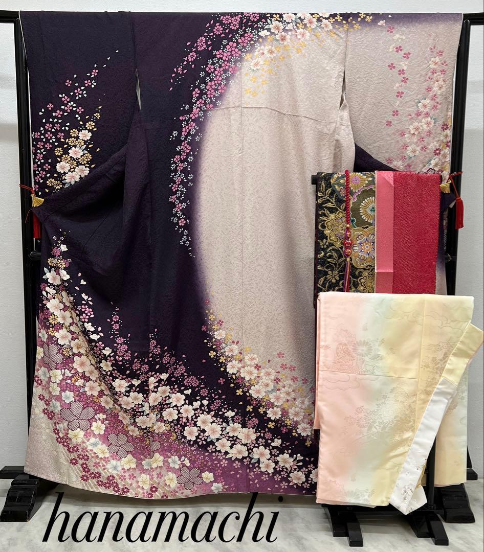 希少サイズ　振り袖　フルセット　長襦袢付　金彩加工　銀通し　長尺袋帯756