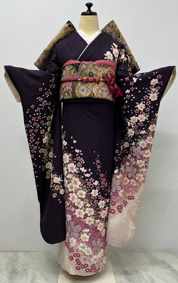 希少サイズ　振り袖　フルセット　長襦袢付　金彩加工　銀通し　長尺袋帯756