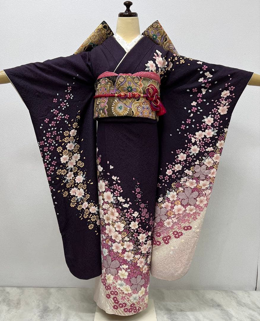 希少サイズ　振り袖　フルセット　長襦袢付　金彩加工　銀通し　長尺袋帯756