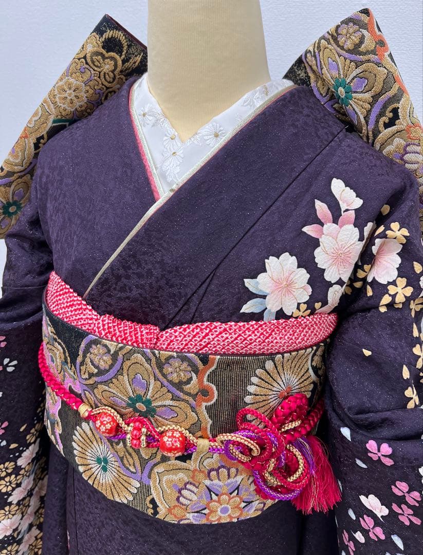 希少サイズ　振り袖　フルセット　長襦袢付　金彩加工　銀通し　長尺袋帯756