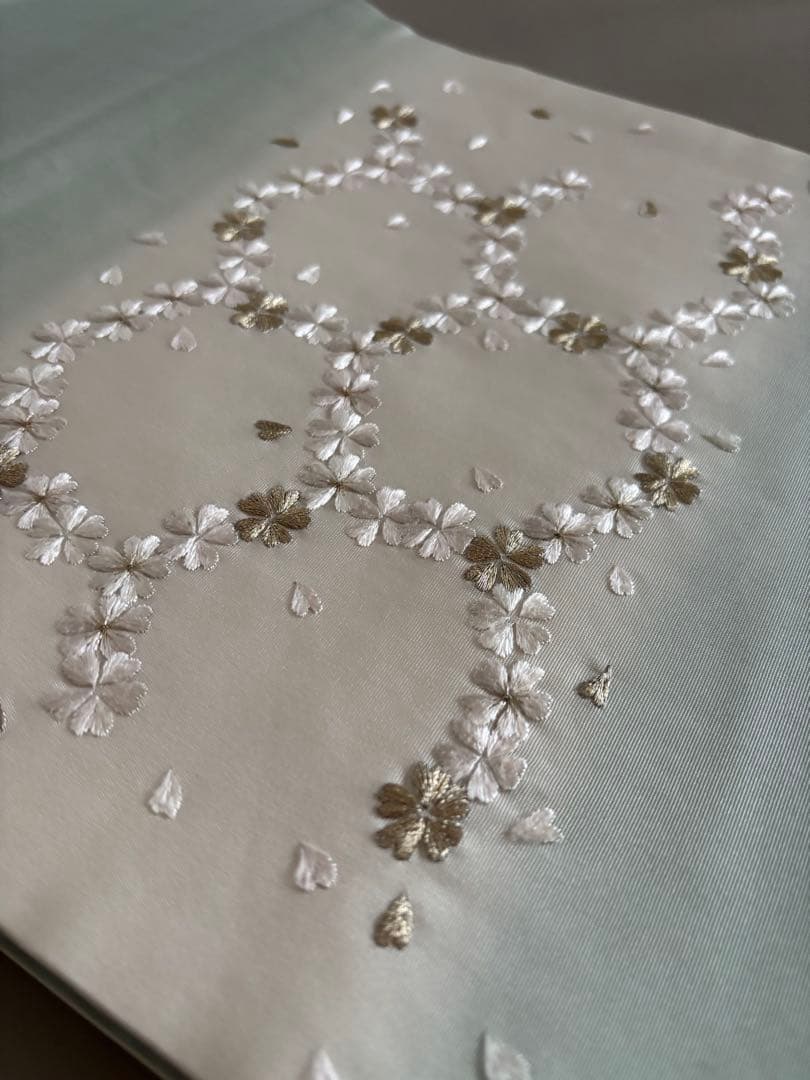 正絹 塩瀬地 暈し染め 刺繍 桜 六角文様 九寸名古屋帯