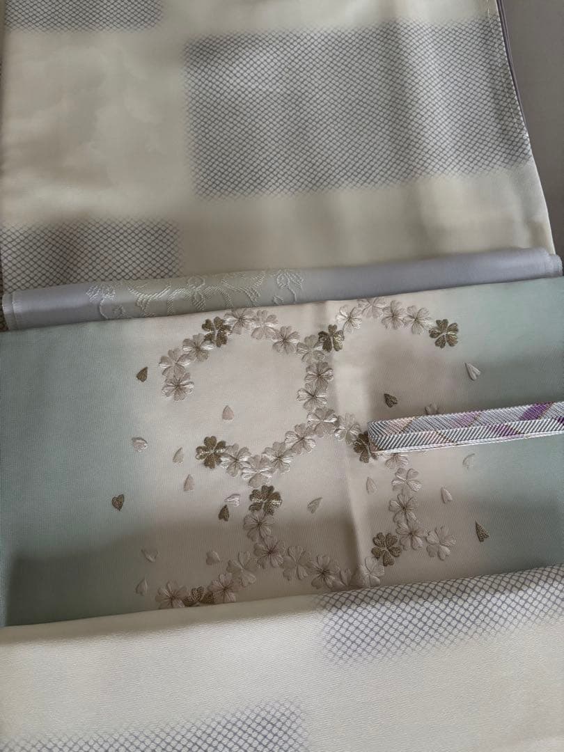 正絹 塩瀬地 暈し染め 刺繍 桜 六角文様 九寸名古屋帯