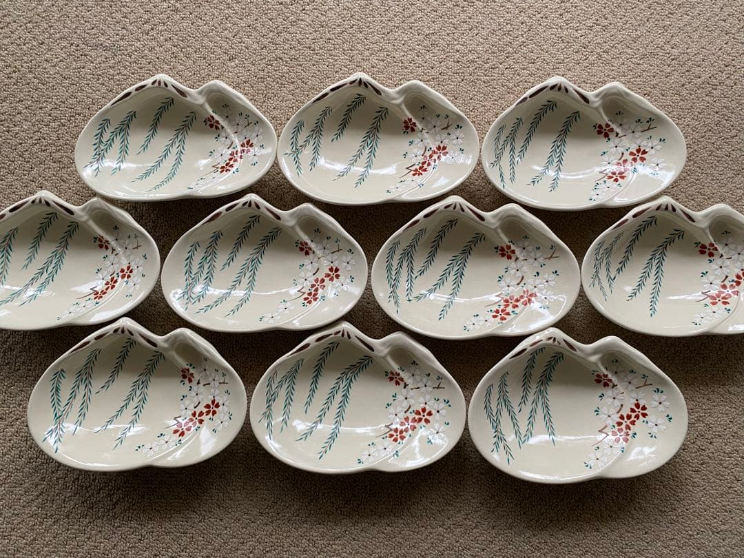 清水焼向付　仁清重ね蛤柳桜5客 新品未使用 お造り　前菜器