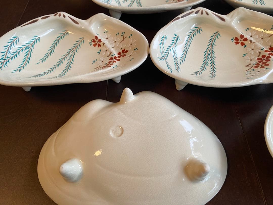 清水焼向付　仁清重ね蛤柳桜5客 新品未使用 お造り　前菜器