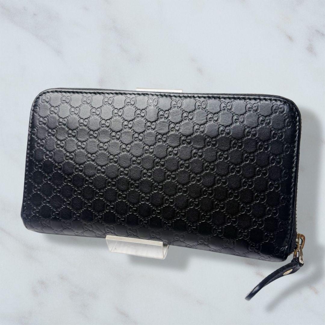 01 極美品 GUCCI 長財布 ラウンドファスナー マイクロシマ 黒 n3