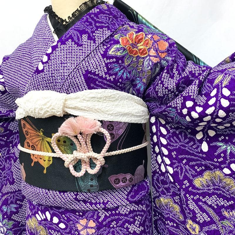 407aj104☆振袖 着物＆袋帯 総絞り 十三参り 成人式☆美品