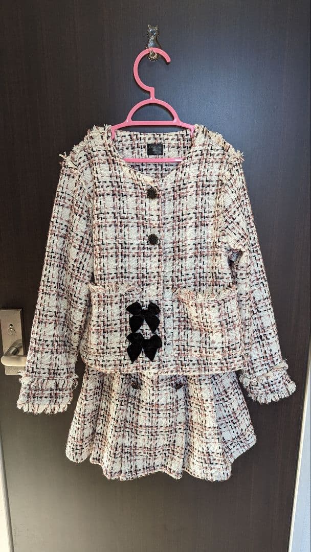Rora レトロ ツイード スーツ スカート ジャケット 上下セット　130