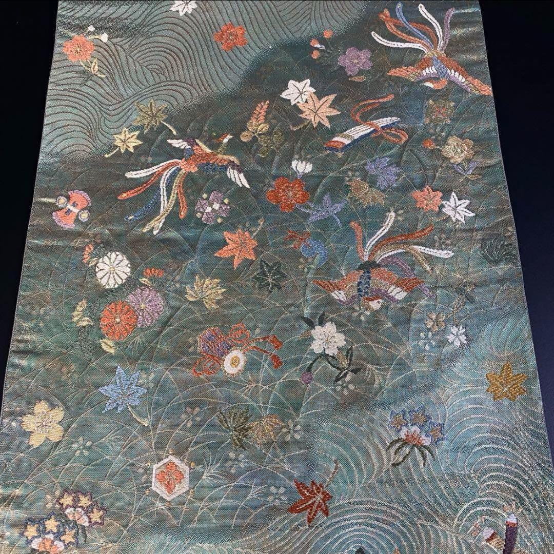 ZY-695 袋帯 鳳凰 宝尽くし 丁子 鼓 琴 楽器文様 六通 名品 珍品