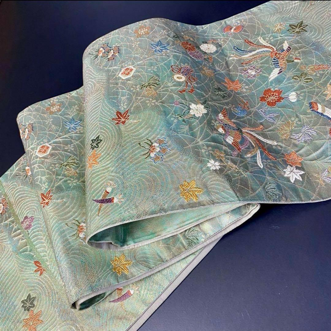 ZY-695 袋帯 鳳凰 宝尽くし 丁子 鼓 琴 楽器文様 六通 名品 珍品