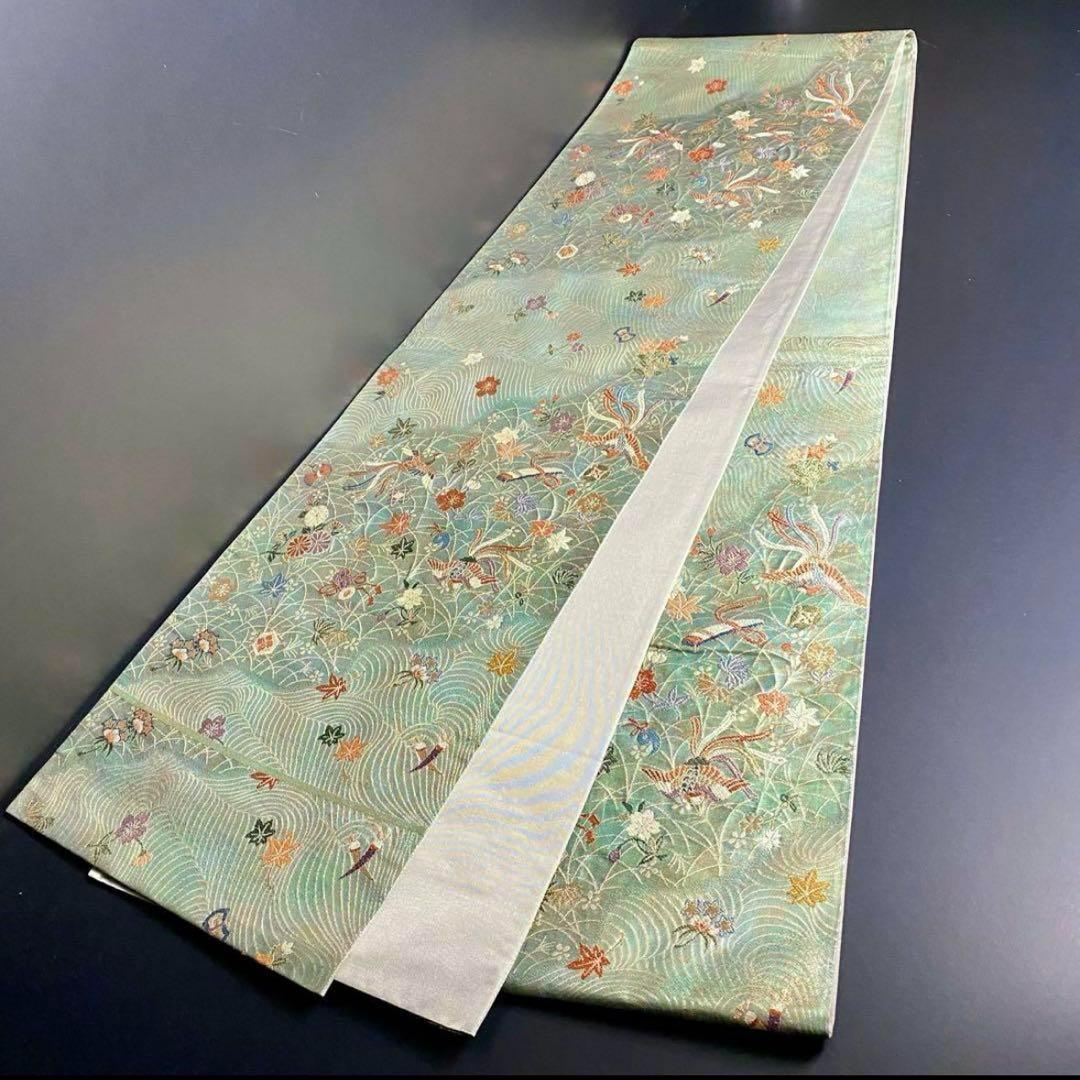 ZY-695 袋帯 鳳凰 宝尽くし 丁子 鼓 琴 楽器文様 六通 名品 珍品