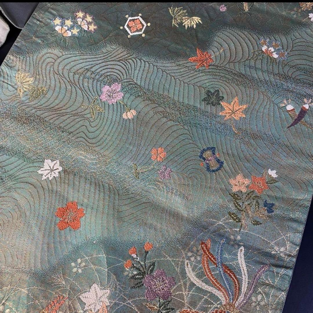 ZY-695 袋帯 鳳凰 宝尽くし 丁子 鼓 琴 楽器文様 六通 名品 珍品