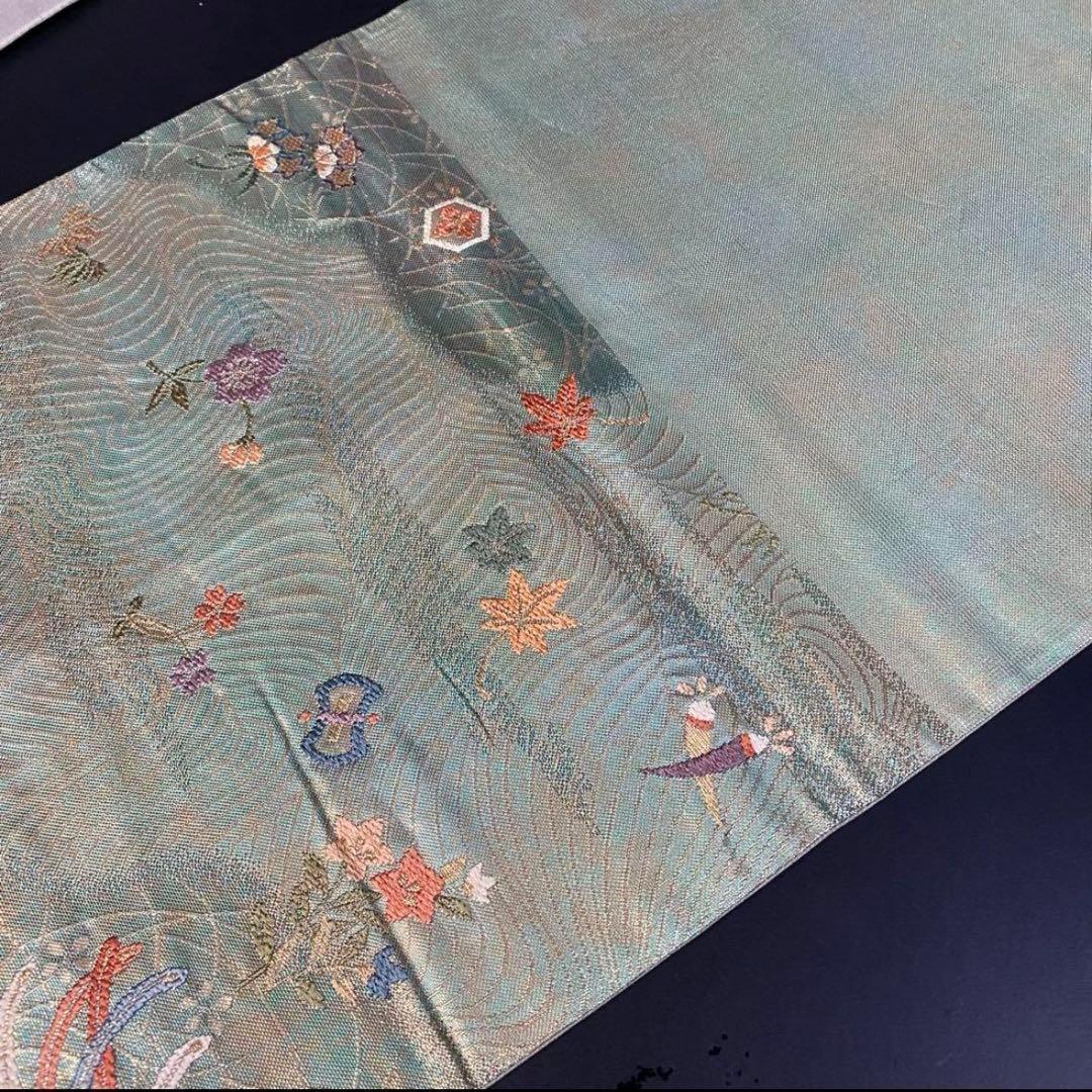 ZY-695 袋帯 鳳凰 宝尽くし 丁子 鼓 琴 楽器文様 六通 名品 珍品