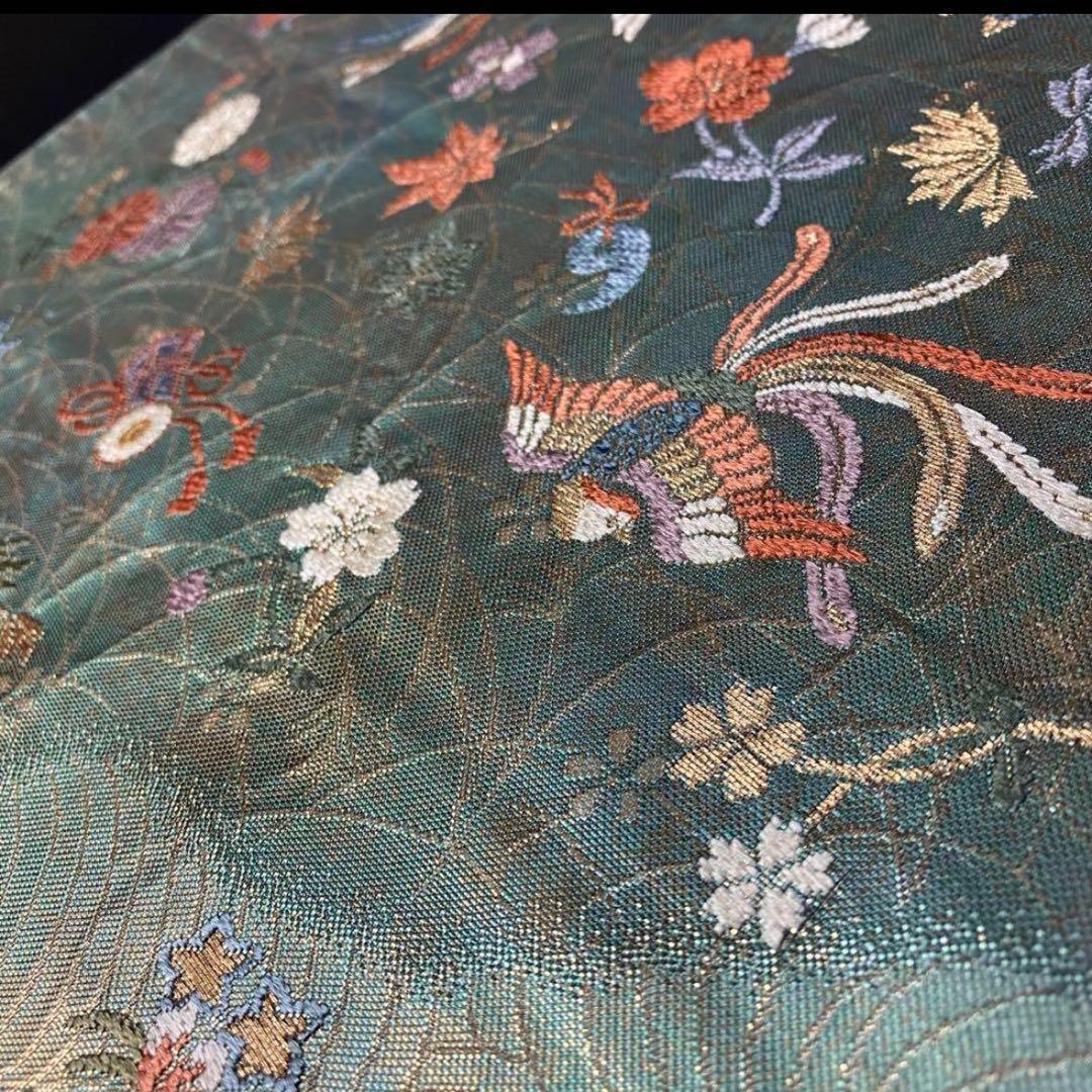 ZY-695 袋帯 鳳凰 宝尽くし 丁子 鼓 琴 楽器文様 六通 名品 珍品