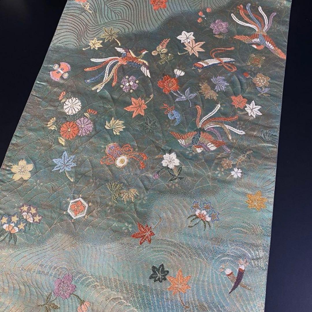 ZY-695 袋帯 鳳凰 宝尽くし 丁子 鼓 琴 楽器文様 六通 名品 珍品