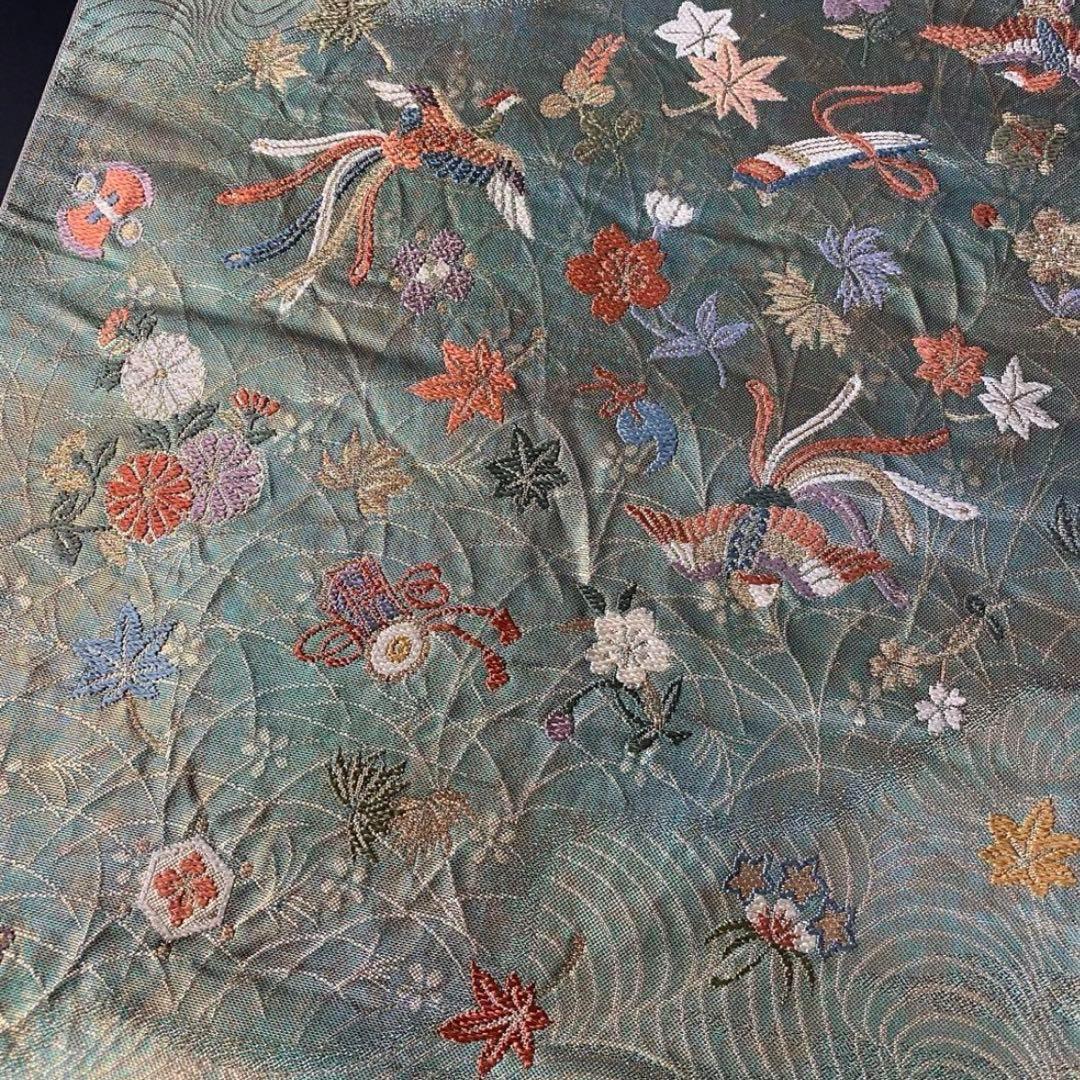 ZY-695 袋帯 鳳凰 宝尽くし 丁子 鼓 琴 楽器文様 六通 名品 珍品