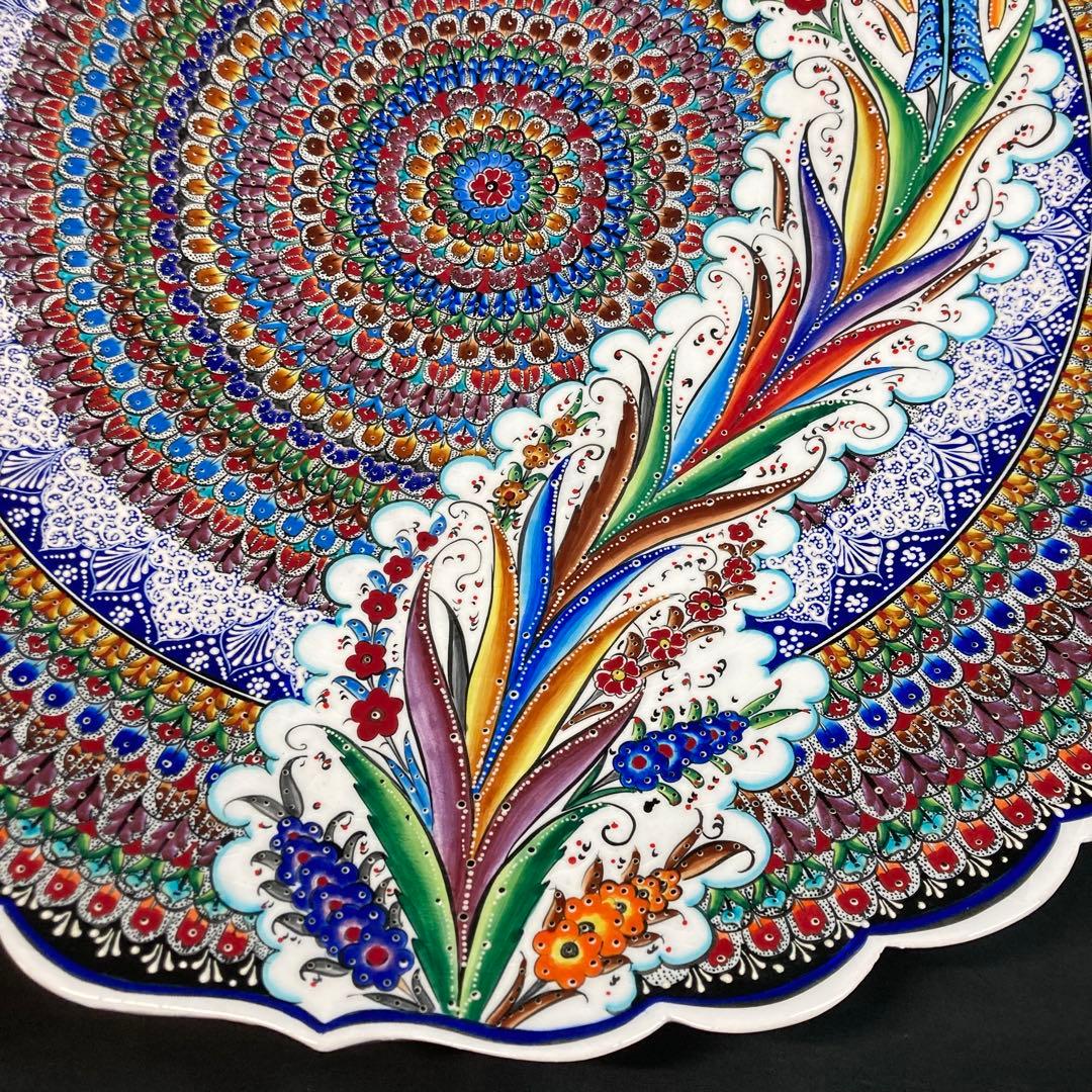 トルコ アバノス産 飾り皿 大皿 陶器 トルコ陶芸 皿立付 直径約55cm