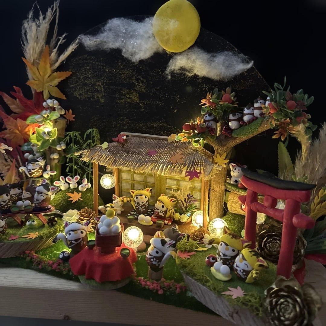 どんぐりアート♡お月見＆Halloweenねこ帽子BIGオブジェ♡